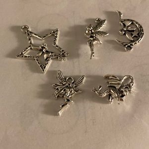 Lot of  5 charms/pendants fairy theme for jewelry